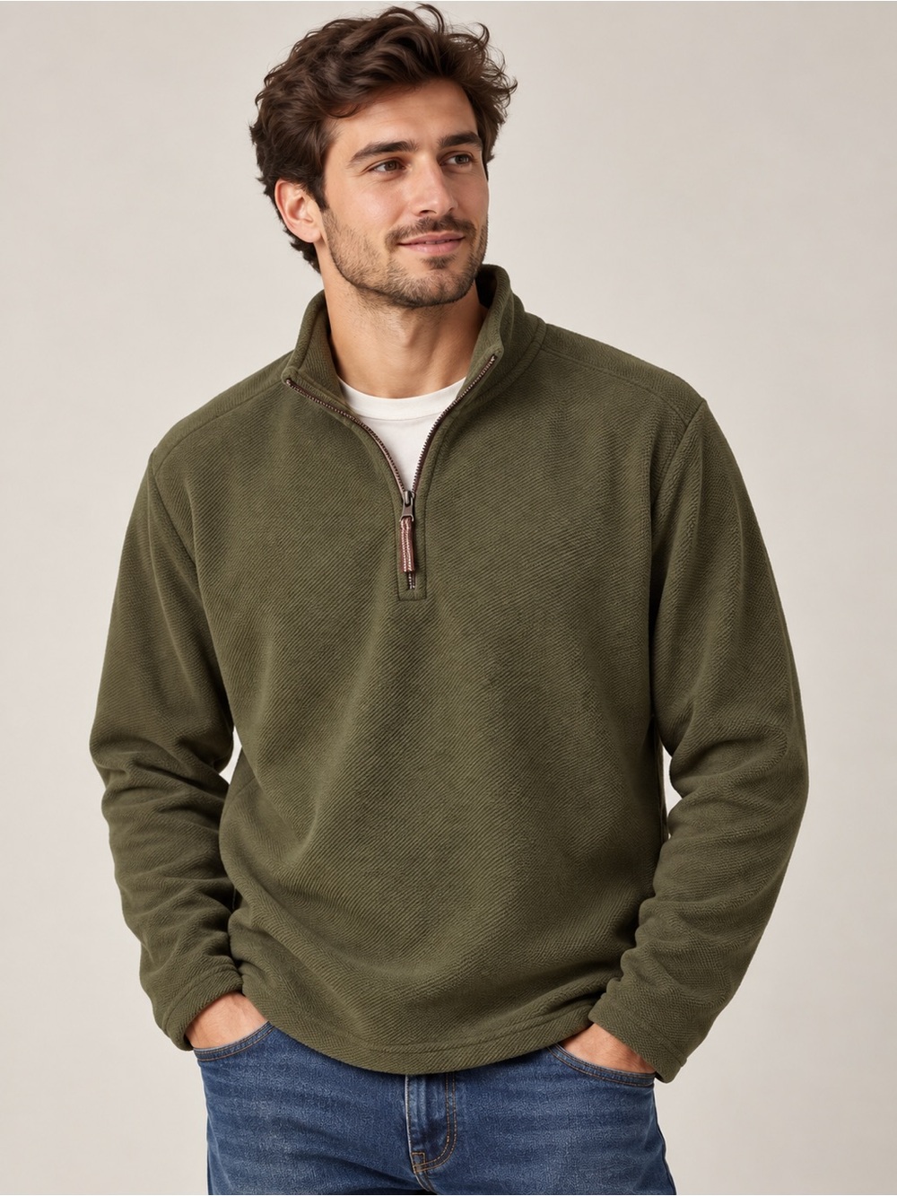 Grove & Hollow Olive Green Quarter Zip Pullover M Textured Outdoor Gorpcore
